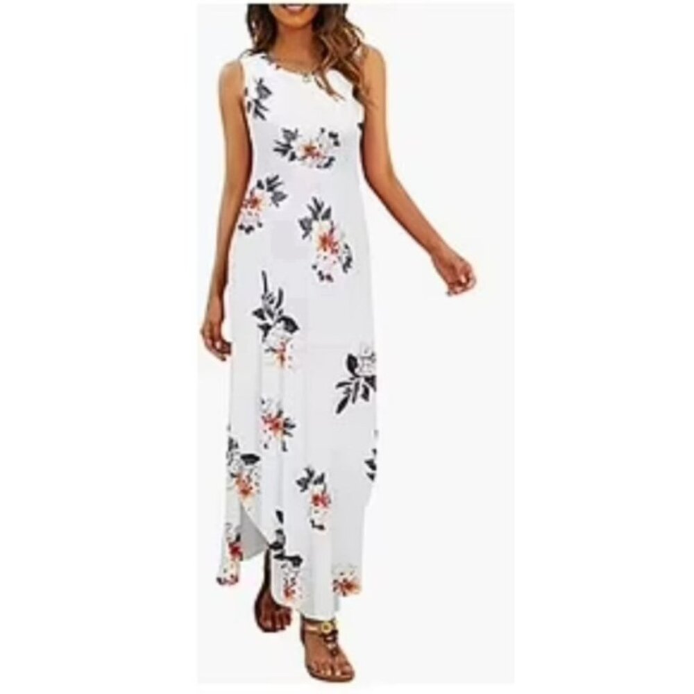 Hount Womens Casual Sleeveless Loose Maxi Pockets Summer Vacation Beach Size XXL